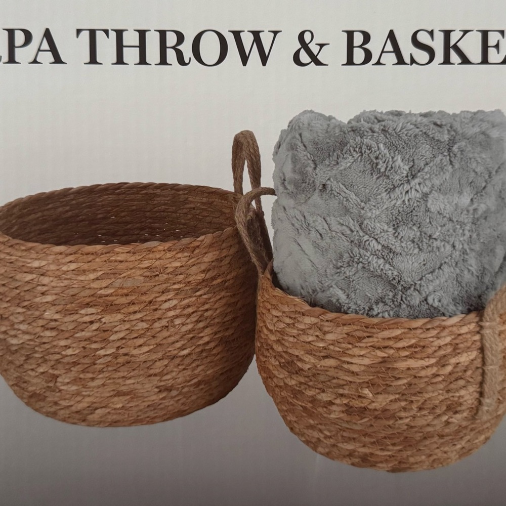 Woven Basket Set with Gray Throw